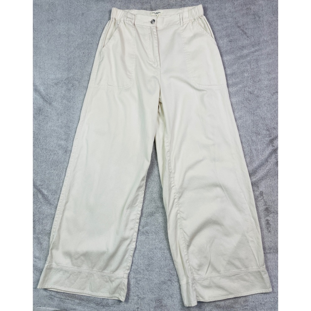 Max Studio London Pants Womens Medium Cream Beige Wide Leg Elastic Waist Cotton